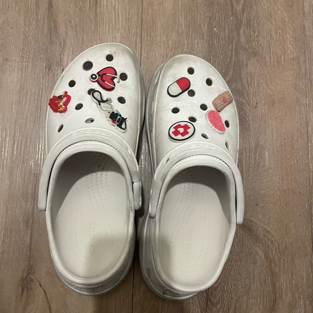 CROCS White Flats with Medical Charms
